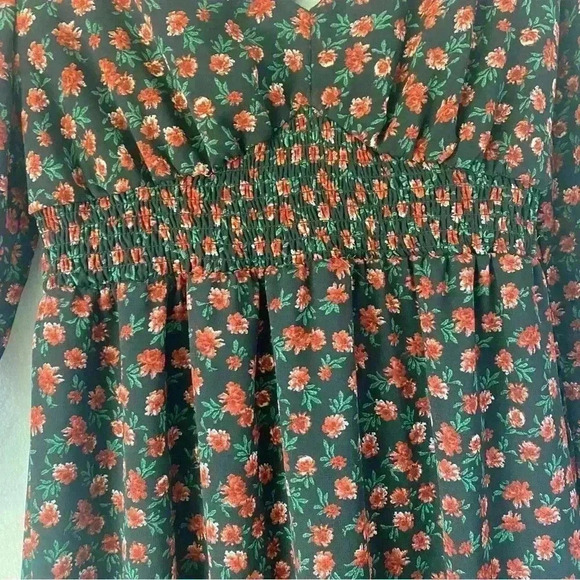 Indulge Women's Floral Smocked V Neck Bell Sleeve Fairy Goth Maxi Dress Sz Large - Picture 4 of 13